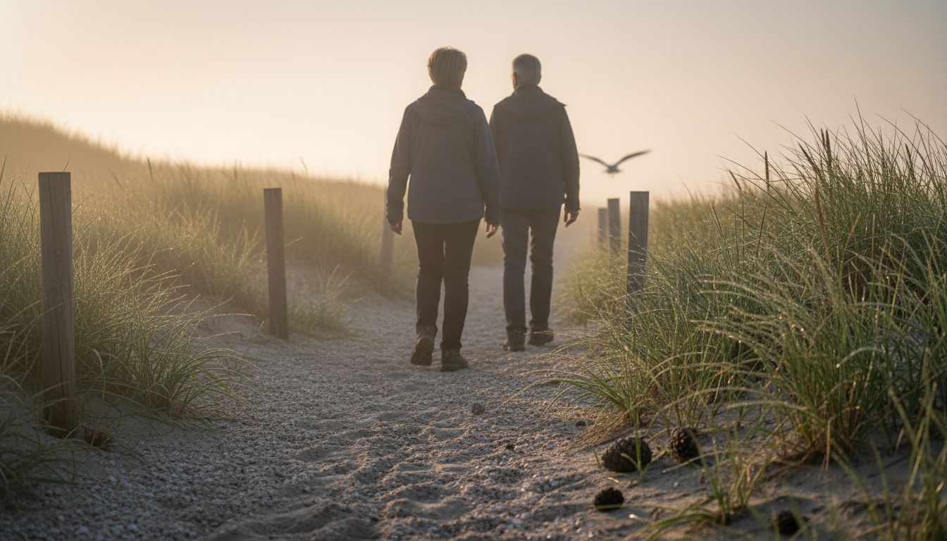 Vroege wandelaars genieten van de rust in de Amelandse duinen