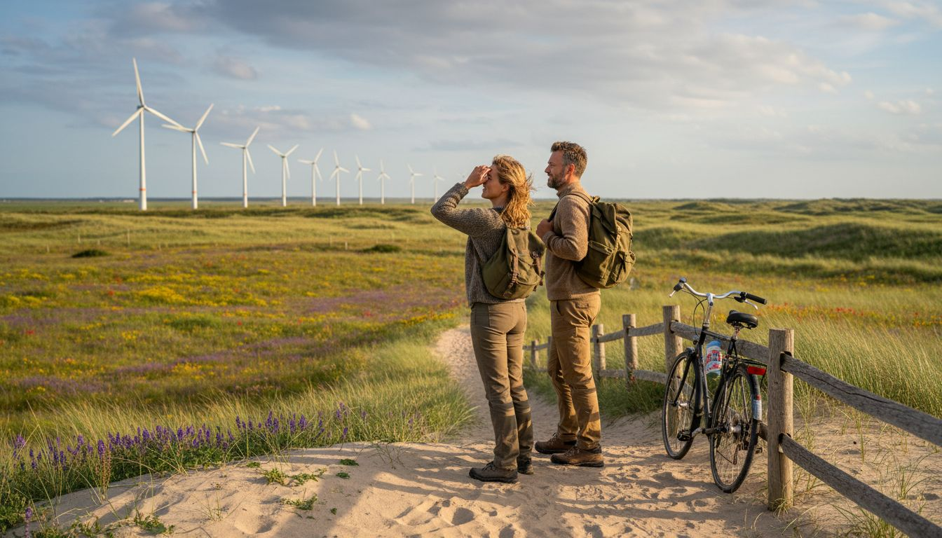 Een stel geniet samen van het prachtige uitzicht over de duinen van Ameland.