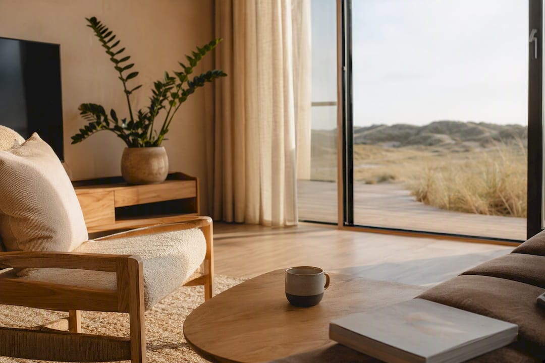Licht en luchtig Breeze Loft interieur met uitzicht op de duinen