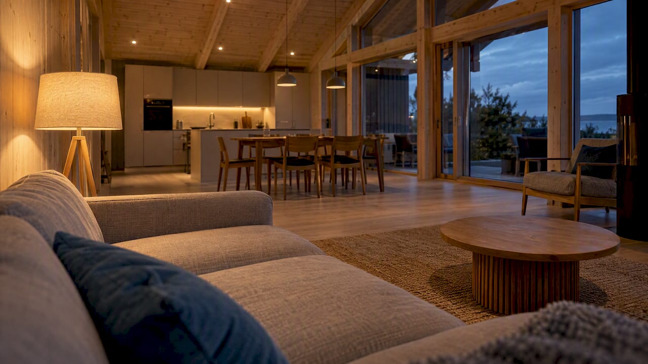 Sfeerverlichting in de woonkamer van de Breeze Loft